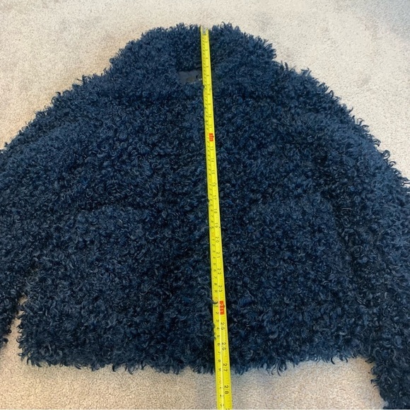 Zara navy blue faux shearling fur teddy jacket coat Sz S - Picture 11 of 13